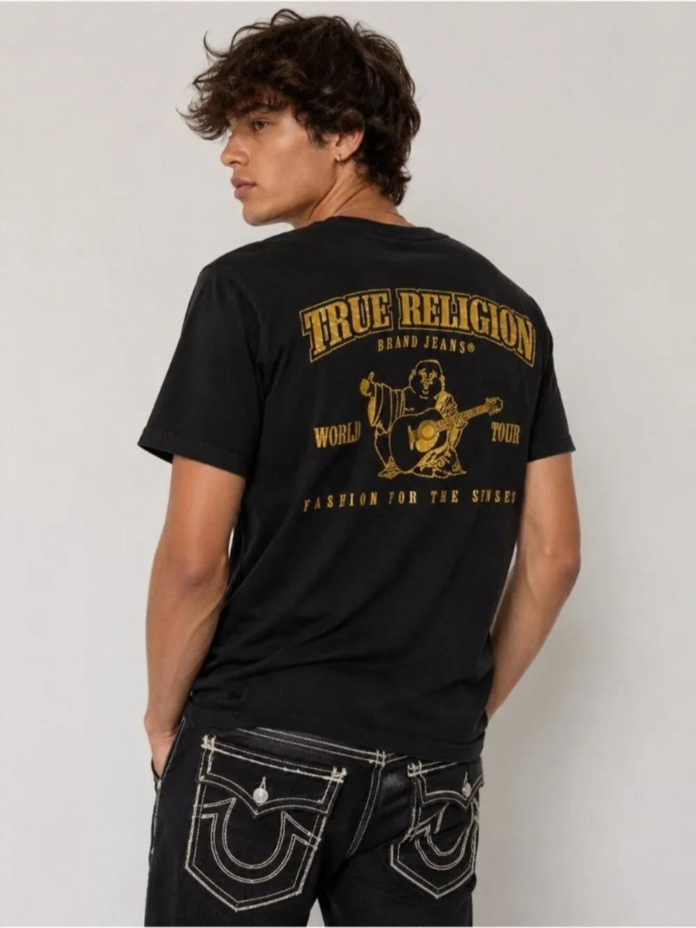 True Religion World Tour Graphic T-Shirt – Black Gold Logo Tee Size Large